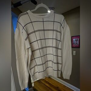 Oscar de la Renta Cream and Black Grid Men's Sweater